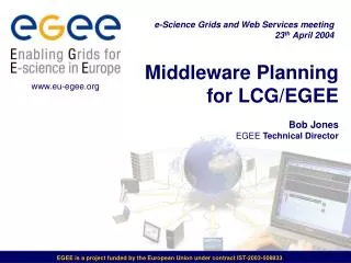 Middleware Planning for LCG/EGEE Bob Jones EGEE Technical Director