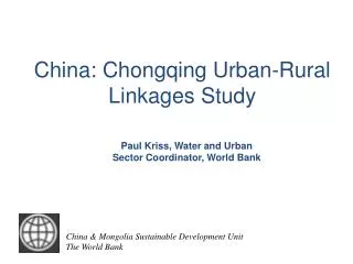 China: Chongqing Urban-Rural Linkages Study