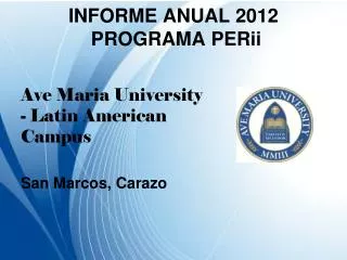 INFORME ANUAL 2012 PROGRAMA PERii
