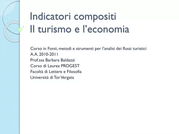 indicatori compositi il turismo e l economia