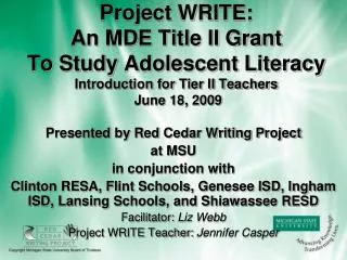 Presented by Red Cedar Writing Project at MSU in conjunction with