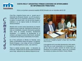 COSTA RICA Y ARGENTINA FIRMAN CONVENIO DE INTERCAMBIO DE INFORMACIÓN TRIBUTARIA