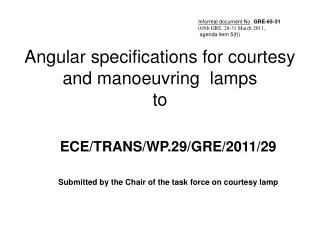 Angular specifications for courtesy and manoeuvring lamps to