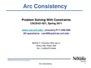 Problem Solving With Constraints CSCE421/821, Spring 2011 cse.unl/~ choueiry/F11-496-896