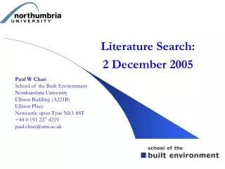 Literature Search: 2 December 2005