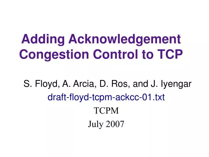 adding acknowledgement congestion control to tcp