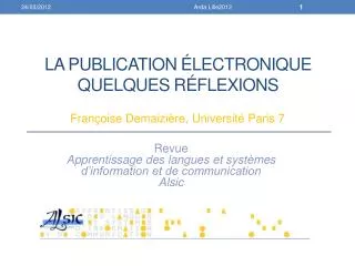 La publication Électronique quelques r É flexions