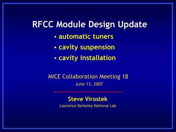 rfcc module design update automatic tuners cavity suspension cavity installation