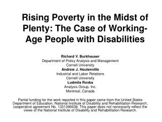 Rising Poverty in the Midst of Plenty: The Case of Working-Age People with Disabilities