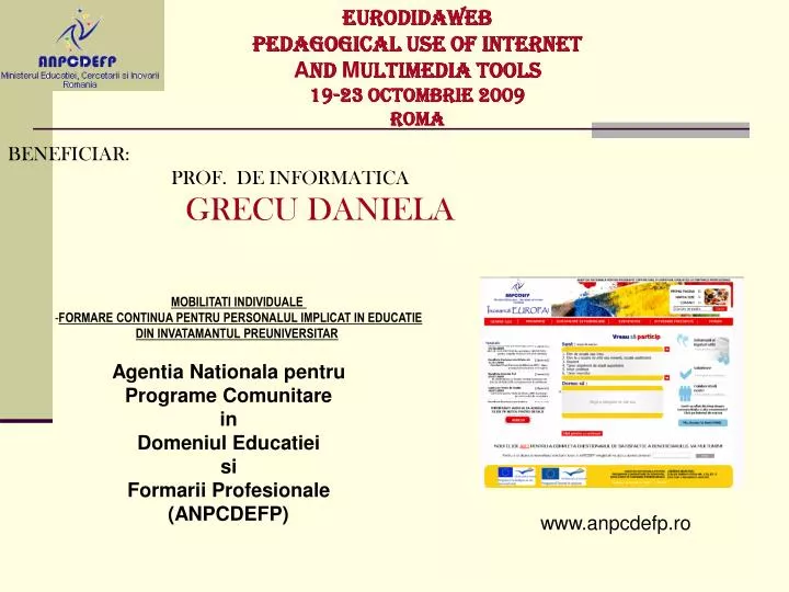 eurodidaweb pedagogical use of internet a nd m ultimedia tools 19 23 octombrie 2009 roma
