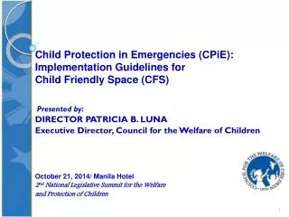 Child Protection in Emergencies ( CPiE ): Implementation Guidelines for