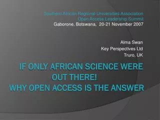 IF ONLY AfricaN science were out there! Why open access is the answer
