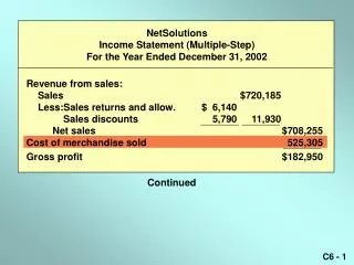 NetSolutions Income Statement (Multiple-Step) For the Year Ended December 31, 2002