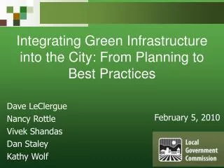 Integrating Green Infrastructure into the City: From Planning to Best Practices