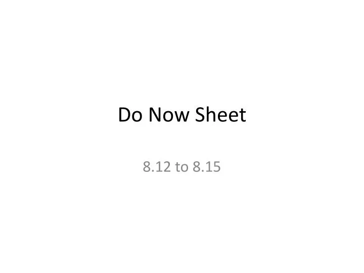 do now sheet