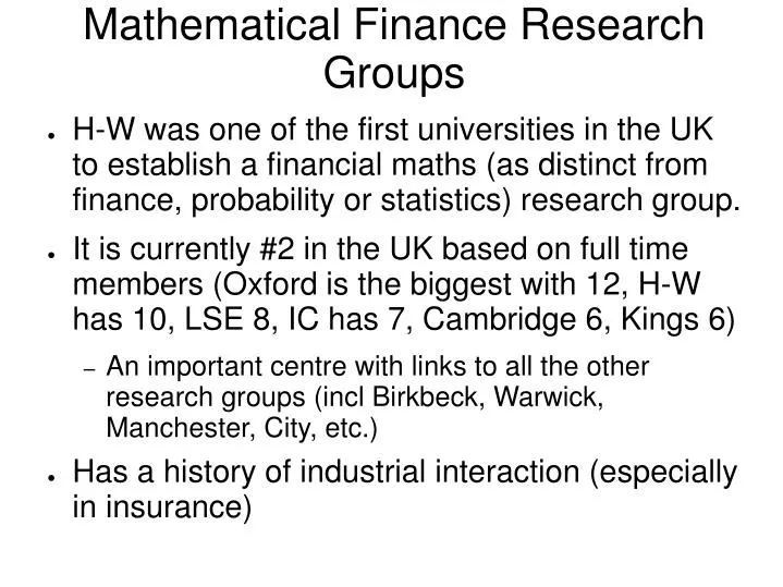 mathematical finance research groups