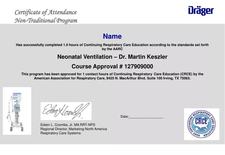 certificate of attendance non traditional program