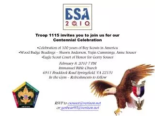 Troop 1115 invites you to join us for our Centennial Celebration