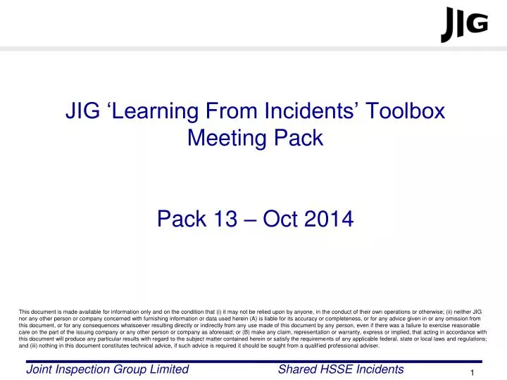 jig learning from incidents toolbox meeting pack pack 13 oct 2014