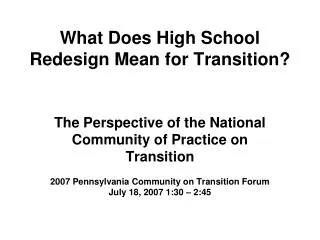 The Perspective of the National Community of Practice on Transition