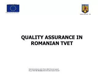 QUALITY ASSURANCE IN ROMANIAN TVET