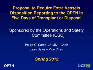 Sponsored by the Operations and Safety Committee (OSC) Phillip C. Camp, Jr, MD – Chair
