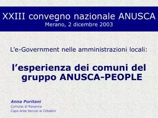 XXIII convegno nazionale ANUSCA Merano, 2 dicembre 2003