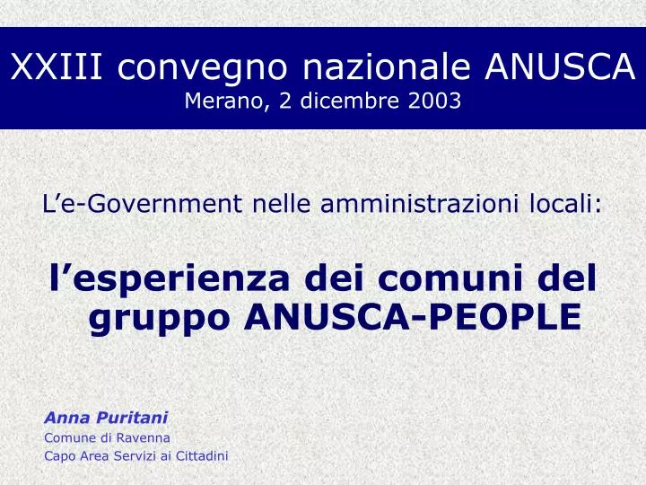 xxiii convegno nazionale anusca merano 2 dicembre 2003