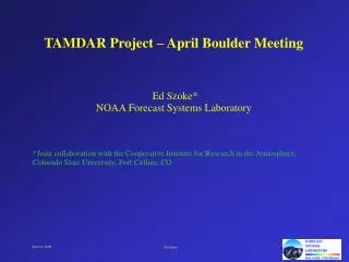 TAMDAR Project – April Boulder Meeting