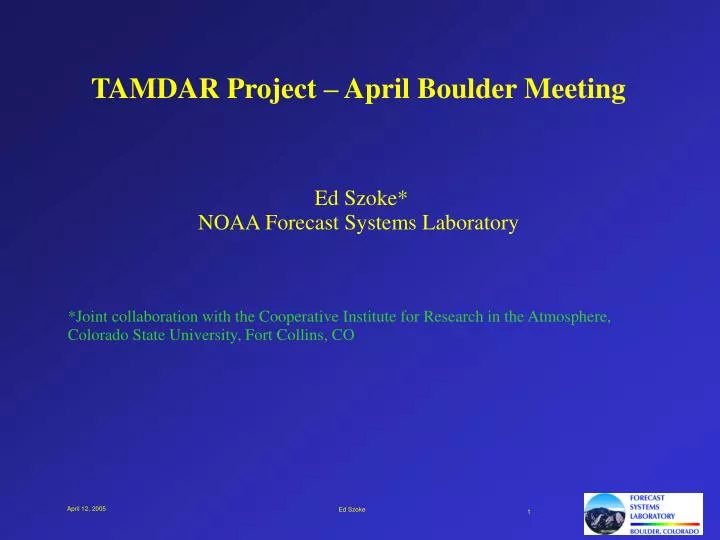 tamdar project april boulder meeting