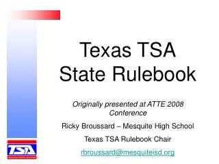 Texas TSA State Rulebook