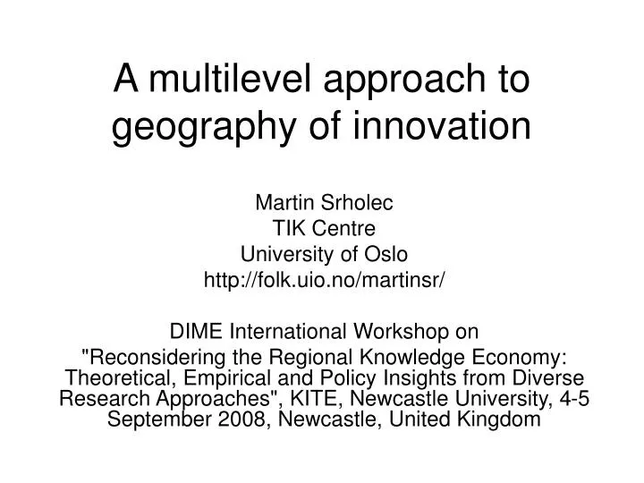 a multilevel approach to geography of innovation