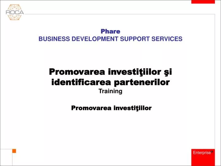 promovarea investi iilor i identificarea partenerilor training promovarea investi iilor