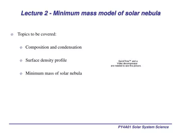 lecture 2 minimum mass model of solar nebula
