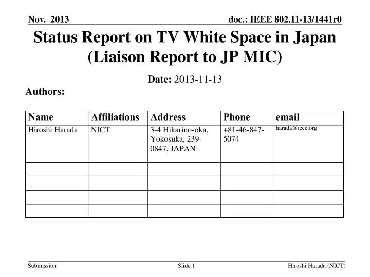 status report on tv white space in japan liaison report to jp mic