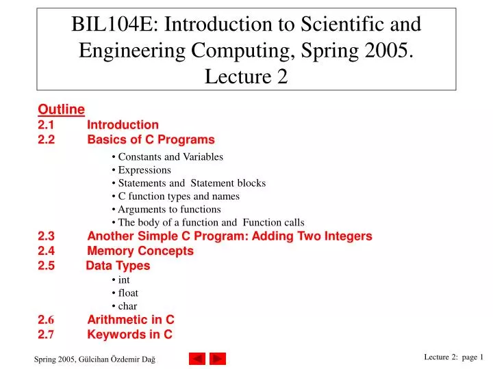 bil104e introduction to scientific and engineering computing spring 2005 lecture 2