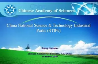 China National Science &amp; Technology Industrial Parks (STIPs)