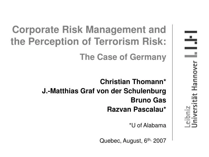 corporate risk management and the perception of terrorism risk the case of germany