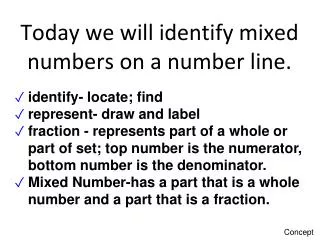 Today we will identify mixed numbers on a number line.