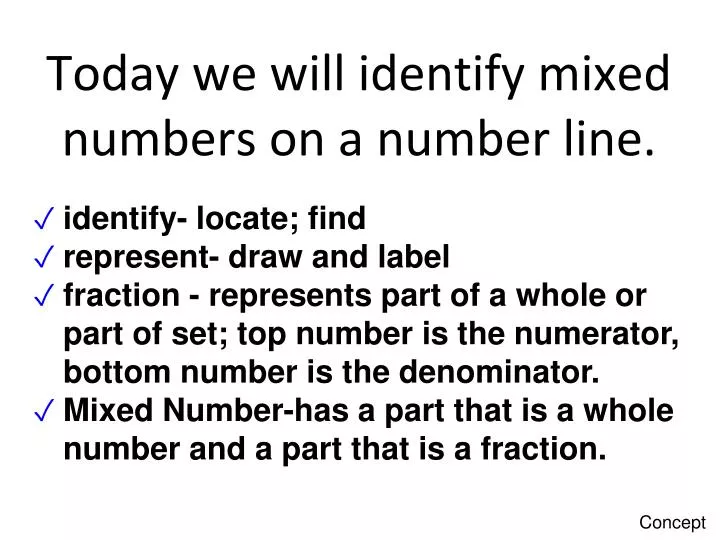 today we will identify mixed numbers on a number line