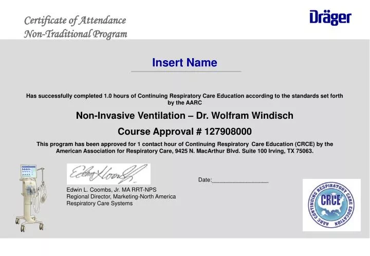 certificate of attendance non traditional program