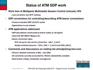 Status of ATM SDP work