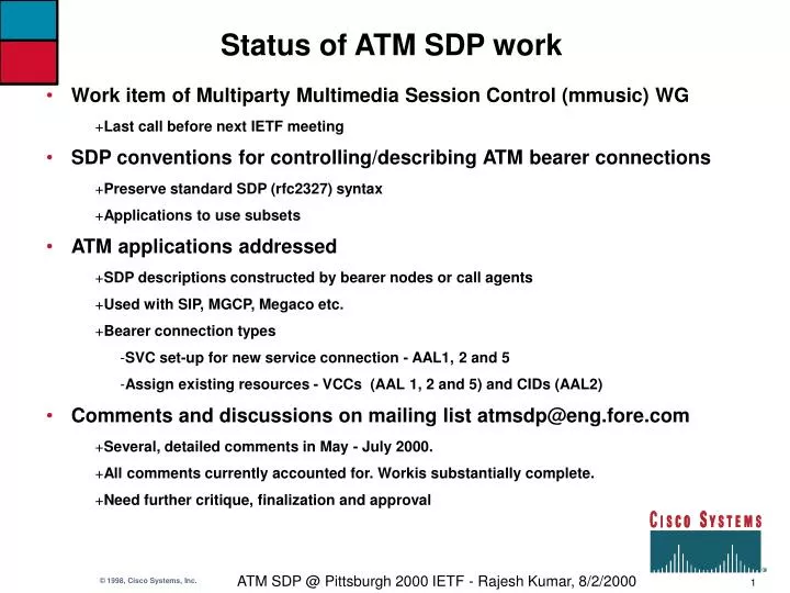 status of atm sdp work