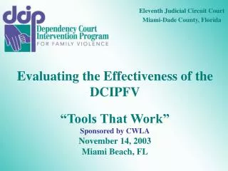Evaluating the Effectiveness of the DCIPFV “Tools That Work” Sponsored by CWLA November 14, 2003
