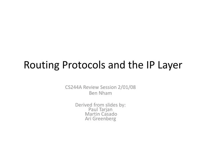 routing protocols and the ip layer