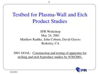 Testbed for Plasma-Wall and Etch Product Studies