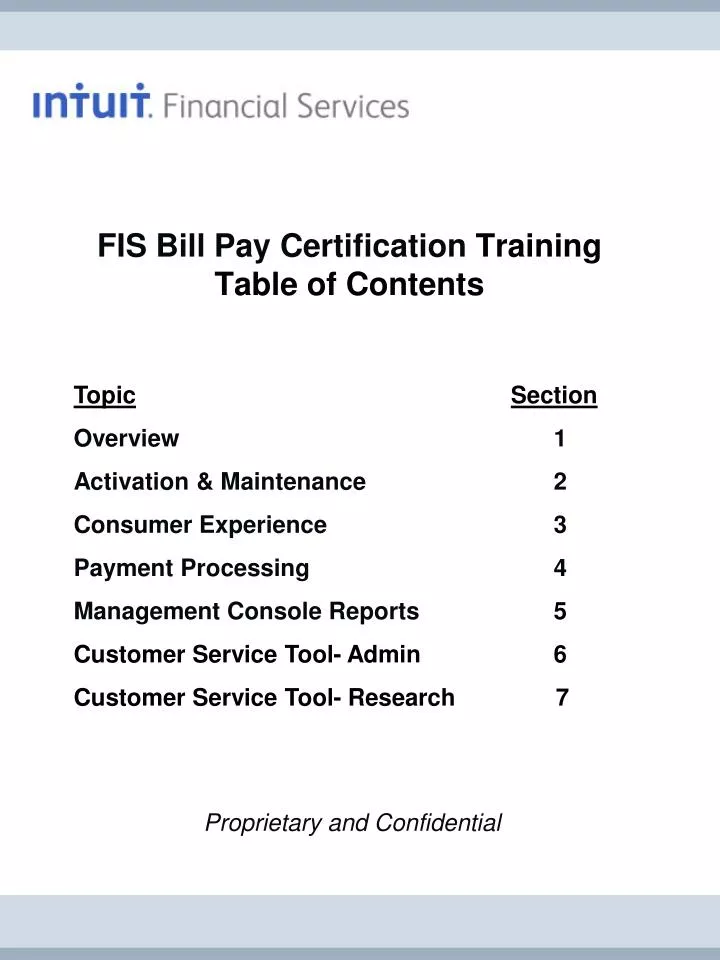 fis bill pay certification training table of contents