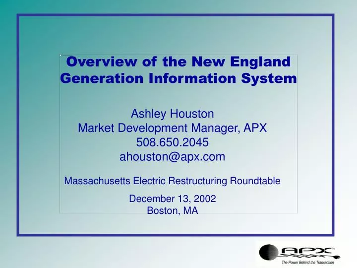 overview of the new england generation information system