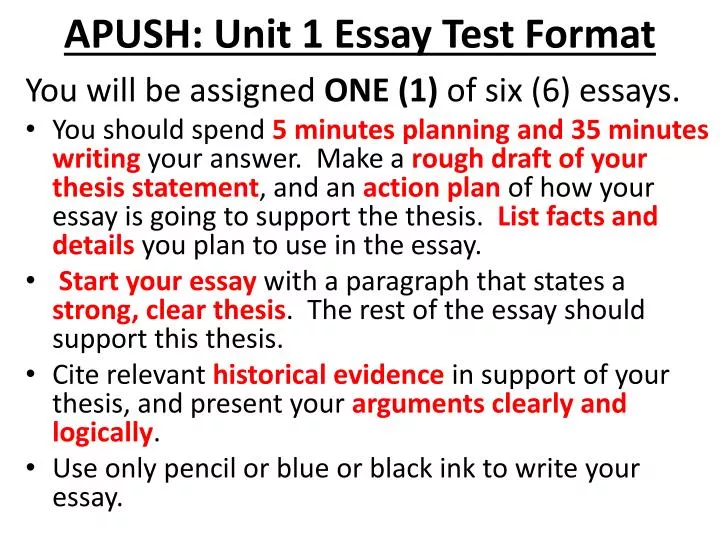 apush unit 1 essay test format