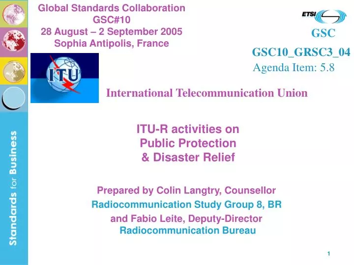 itu r activities on public protection disaster relief